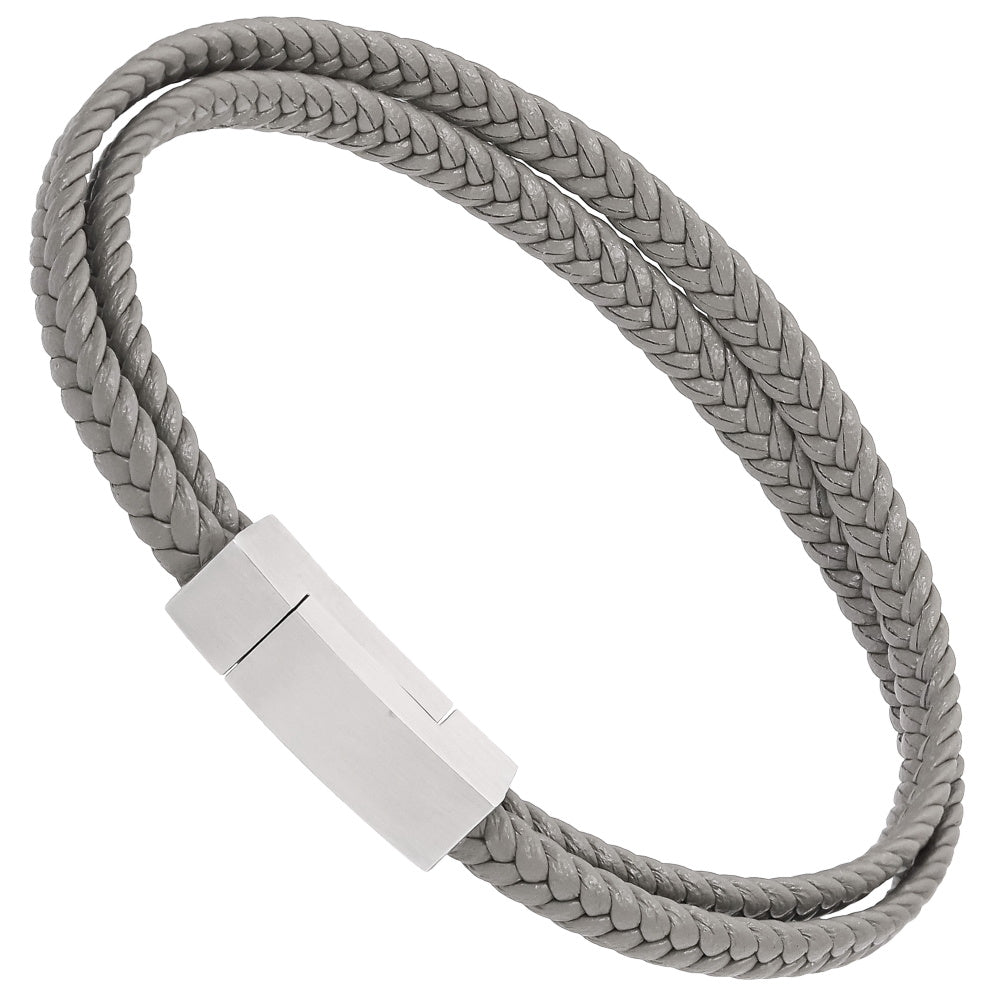 AAB Co. Stainless Steel Double Leather Bracelet – Steel Matte & Grey