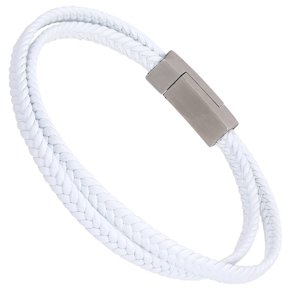 AAB Co. Stainless Steel Double Leather Bracelet – Steel Matte & White