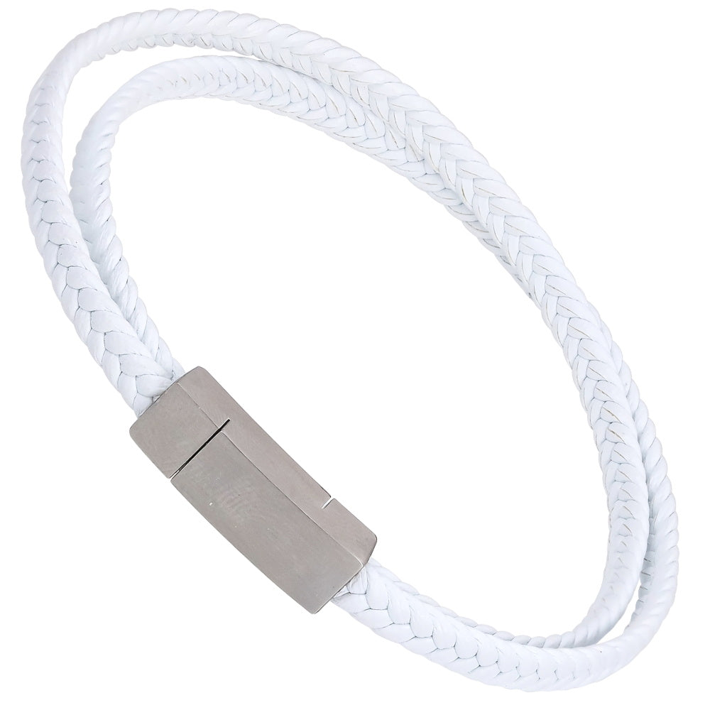 AAB Co. Stainless Steel Double Leather Bracelet – Steel Matte & White