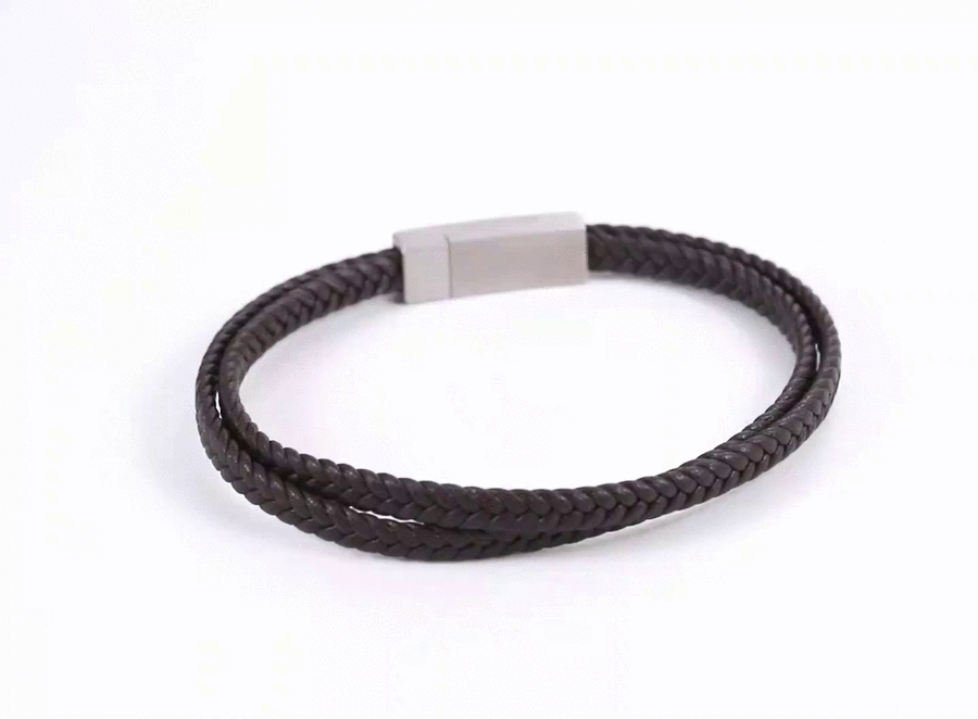 MBSS255 STAINLESS STEEL & DOUBLE LEATHER BRACELET