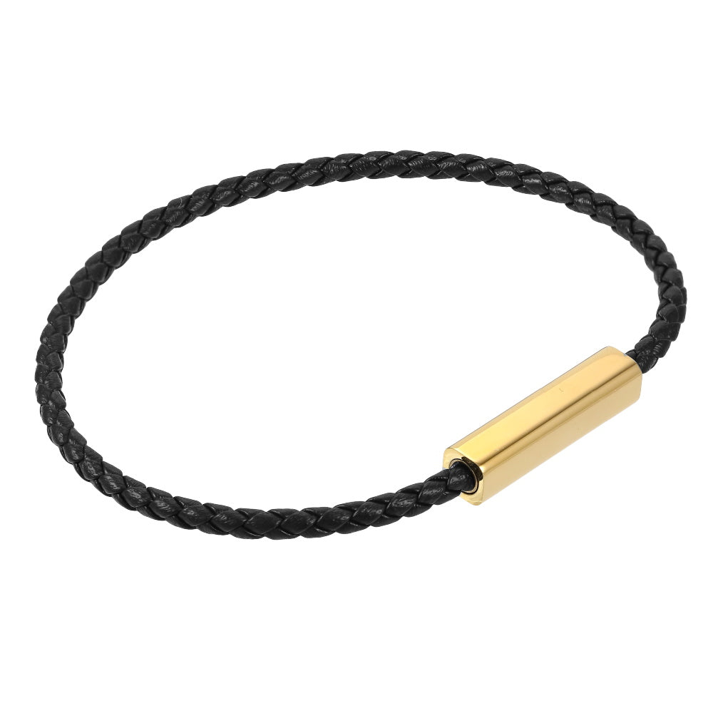 AAB Co. Stainless Steel Slim Leather Bracelet – Black Genuine Leather