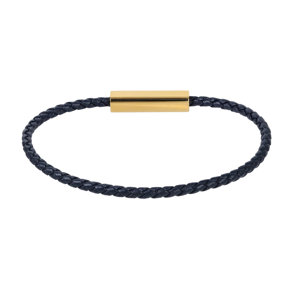 AAB Co. Stainless Steel Slim Leather Bracelet – Dark Blue Genuine Leather