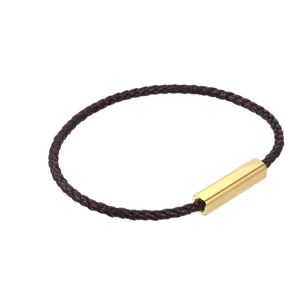 AAB Co. Stainless Steel Slim Leather Bracelet – Dark Brown Genuine Leather