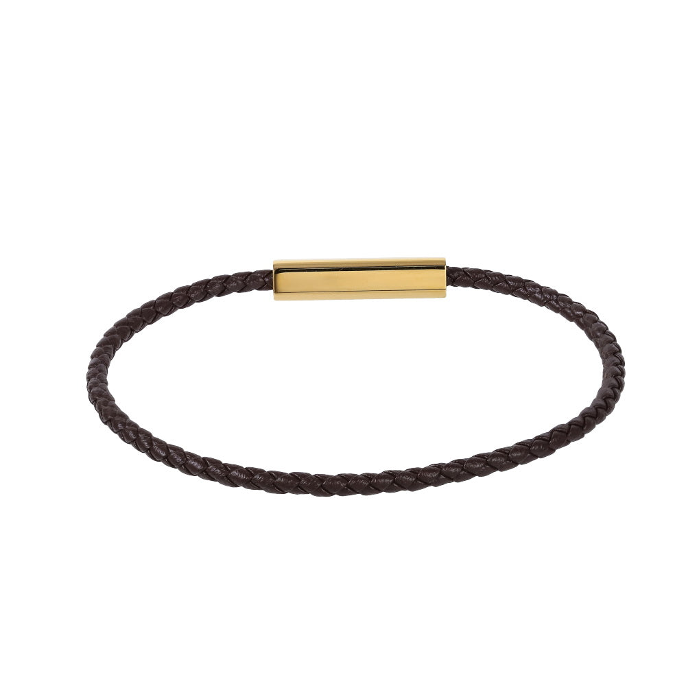 AAB Co. Stainless Steel Slim Leather Bracelet – Dark Brown Genuine Leather