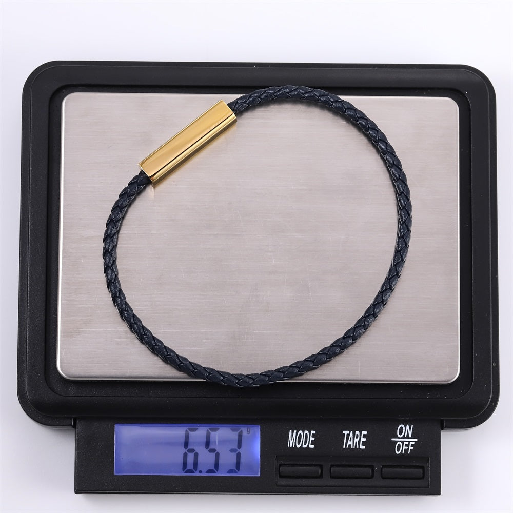 MBSS257 STAINLESS STEEL SLIM LEATHER BRACELET