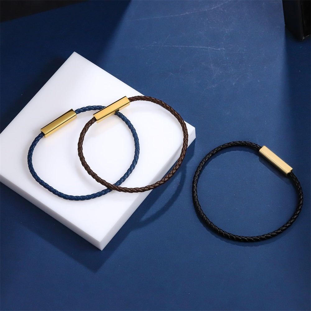 MBSS257 STAINLESS STEEL SLIM LEATHER BRACELET