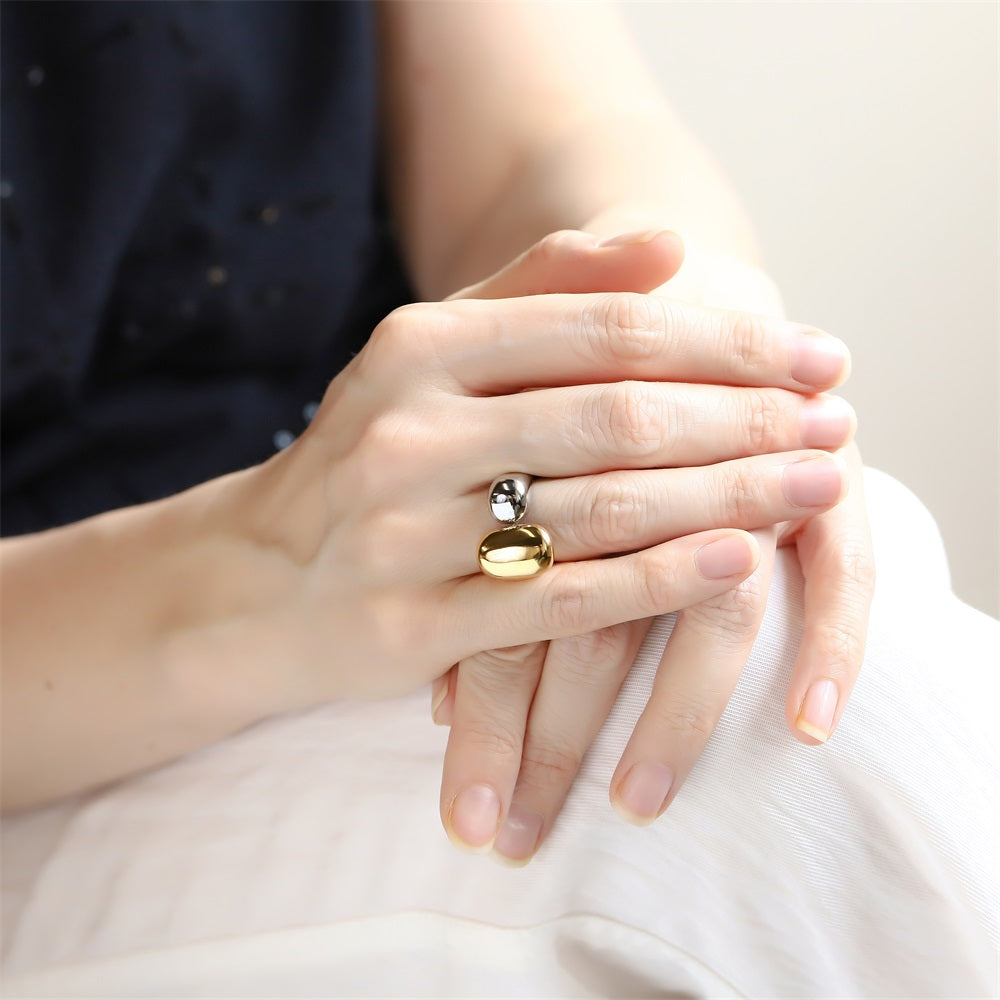 AAB two-tone stainless steel ring in silver and gold finish, minimalist unisex jewelry, OEM ODM manufacturer