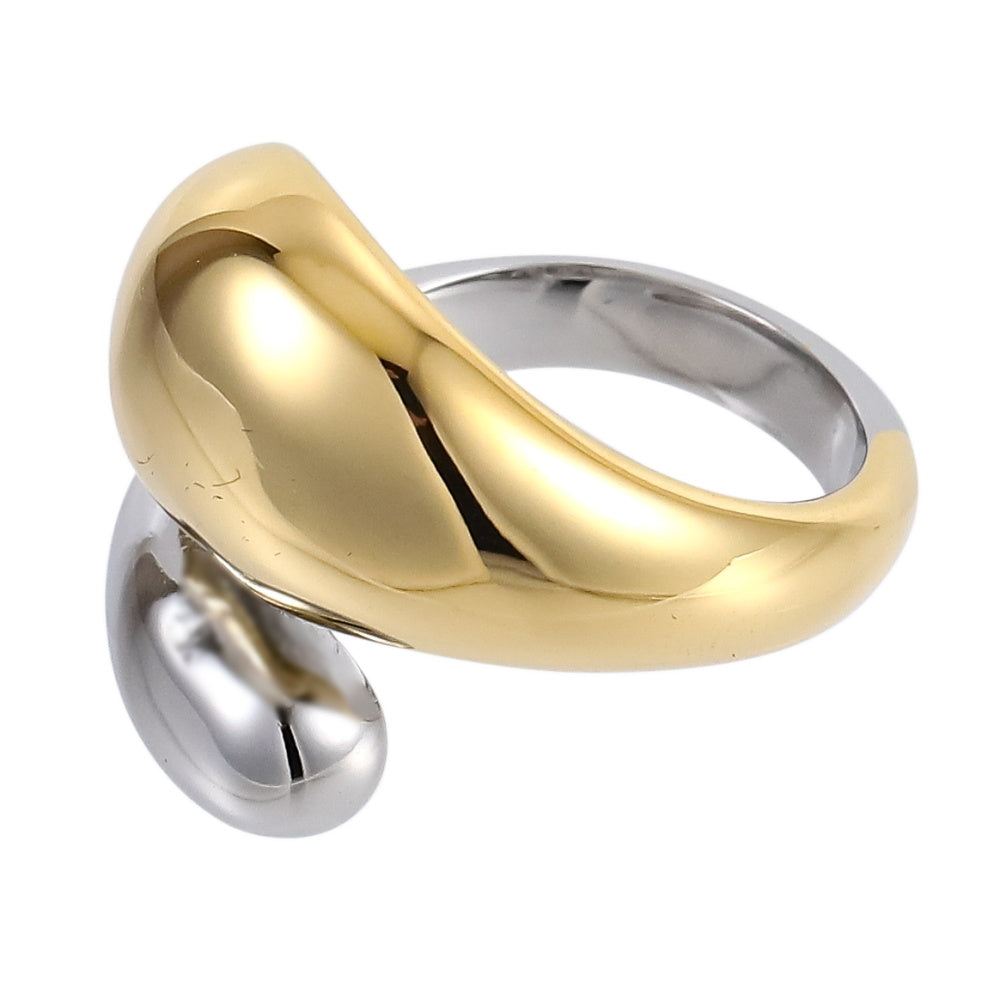 AAB teardrop stainless steel ring in two-tone silver and gold finish, sculptural modern jewelry, OEM ODM custom manufacturer