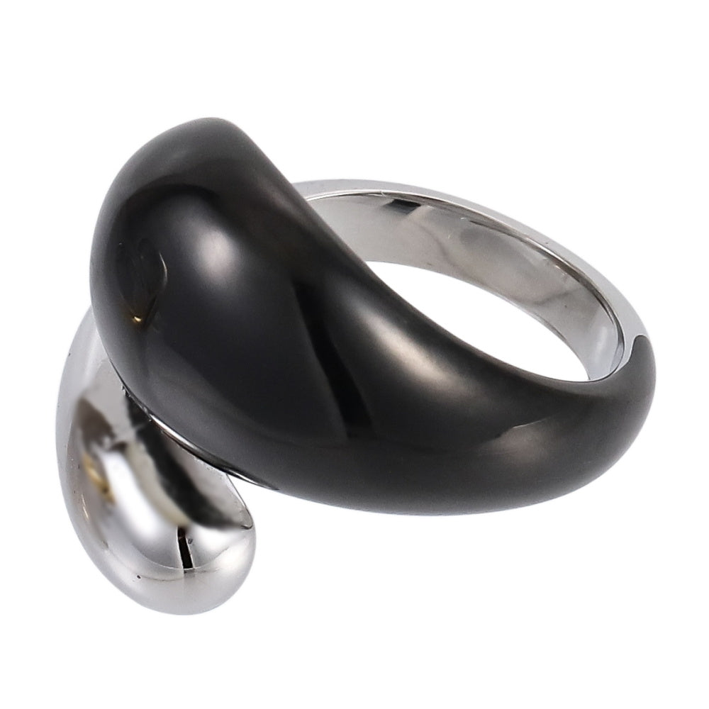 AAB teardrop stainless steel ring in two-tone silver and black finish, contemporary minimalist design, unisex custom jewelry supplier