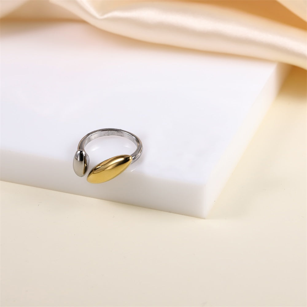 AAB two-tone stainless steel ring with silver and gold finish, minimalist unisex jewelry, OEM ODM custom manufacturer.