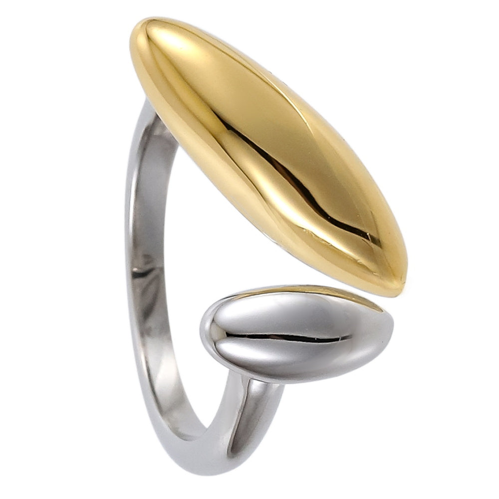AAB two-tone stainless steel ring with silver and gold finish, minimalist unisex jewelry, OEM ODM custom manufacturer.