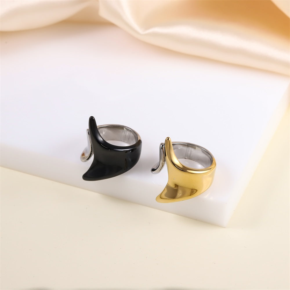 AAB stainless steel ring in silver and gold finish with sculptural wave design, OEM ODM jewelry manufacturer