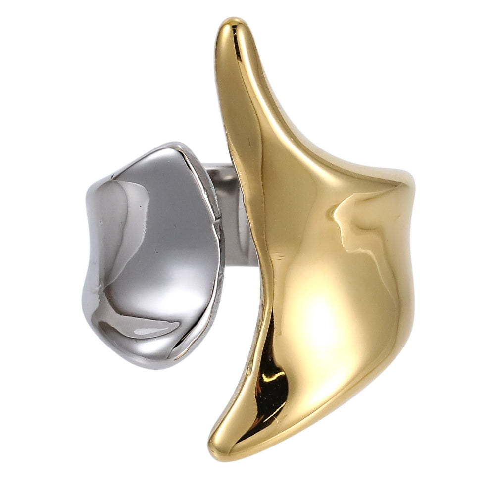 AAB stainless steel ring in silver and gold finish with sculptural wave design, OEM ODM jewelry manufacturer