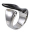 AAB stainless steel ring in silver and black tone with modern curved shape, custom unisex jewelry supplier