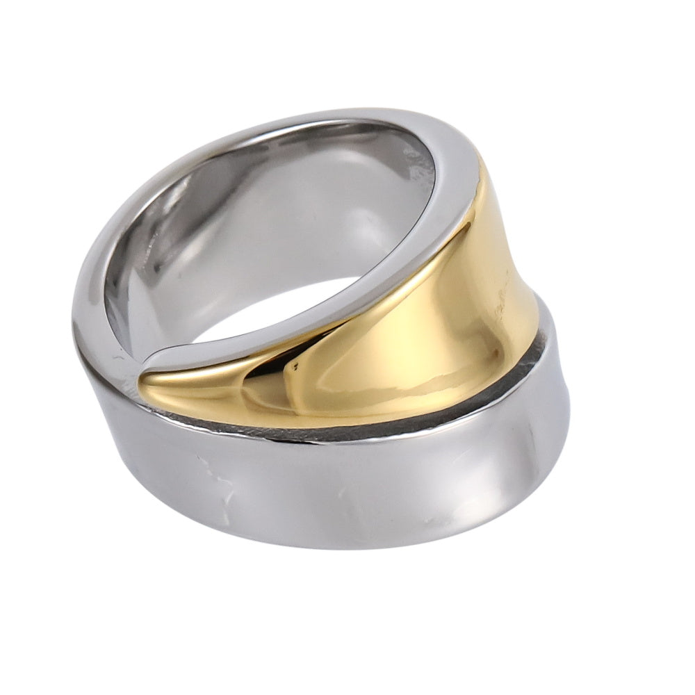AAB two-tone stainless steel ring in silver and gold finish, fluid design, OEM ODM custom jewelry manufacturer