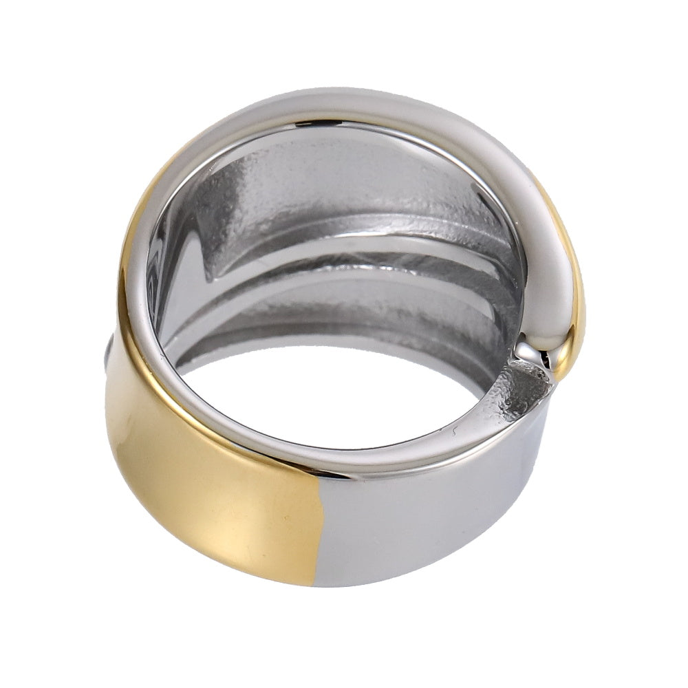 AAB two-tone stainless steel ring in silver and gold finish, fluid design, OEM ODM custom jewelry manufacturer