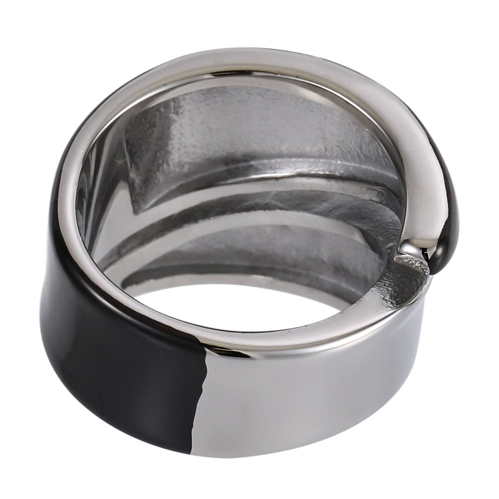 AAB two-tone stainless steel ring in silver and black finish, modern unisex jewelry, custom jewelry supplier