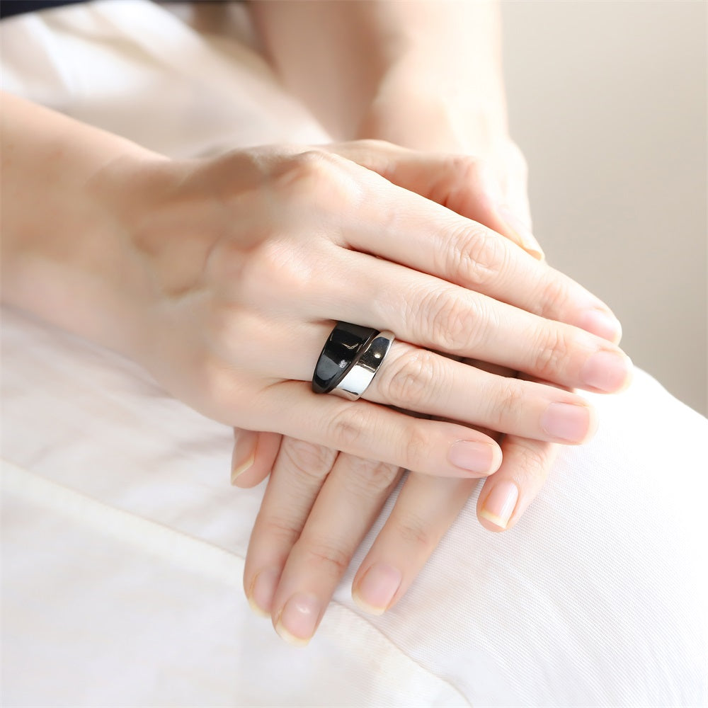 AAB two-tone stainless steel ring in silver and black finish, modern unisex jewelry, custom jewelry supplier