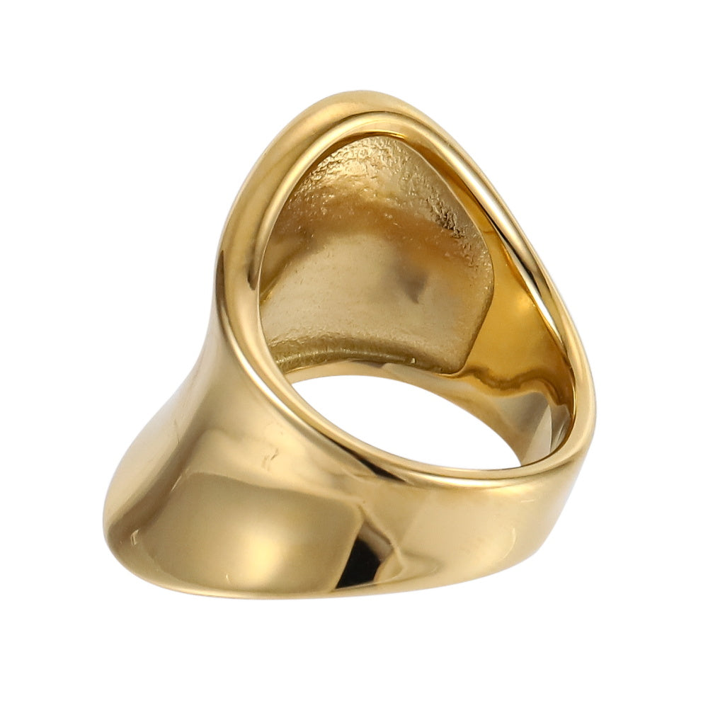 AAB stainless steel ring in polished gold finish with modern sculptural shape, custom unisex jewelry supplier