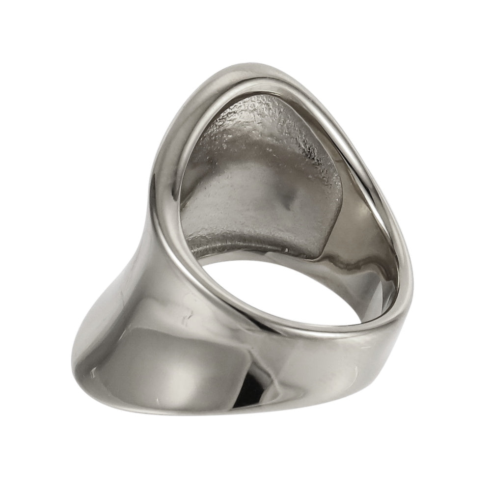 AAB stainless steel ring in polished silver finish with sculptural curved design, OEM ODM jewelry manufacturer