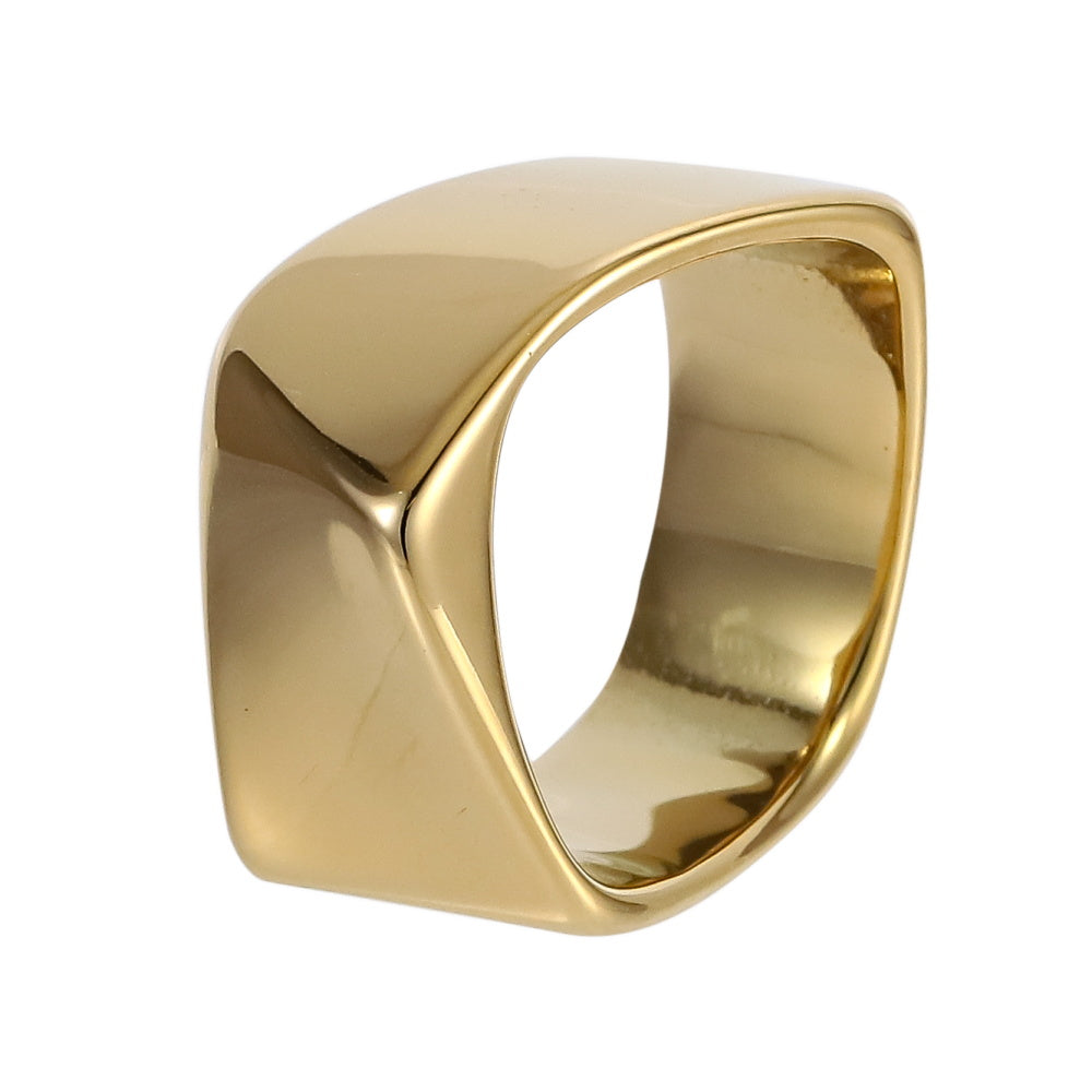 AAB geometric stainless steel ring in polished gold finish, minimalist unisex jewelry, custom jewelry supplier