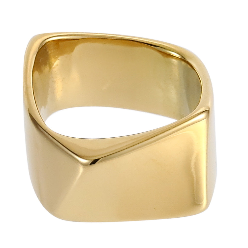 AAB geometric stainless steel ring in polished gold finish, minimalist unisex jewelry, custom jewelry supplier