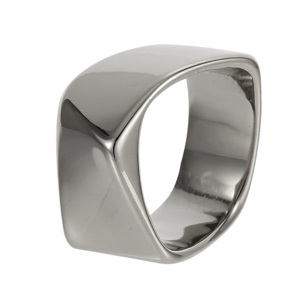 AAB geometric stainless steel ring in polished silver finish, square shape modern design, OEM ODM custom jewelry manufacturer