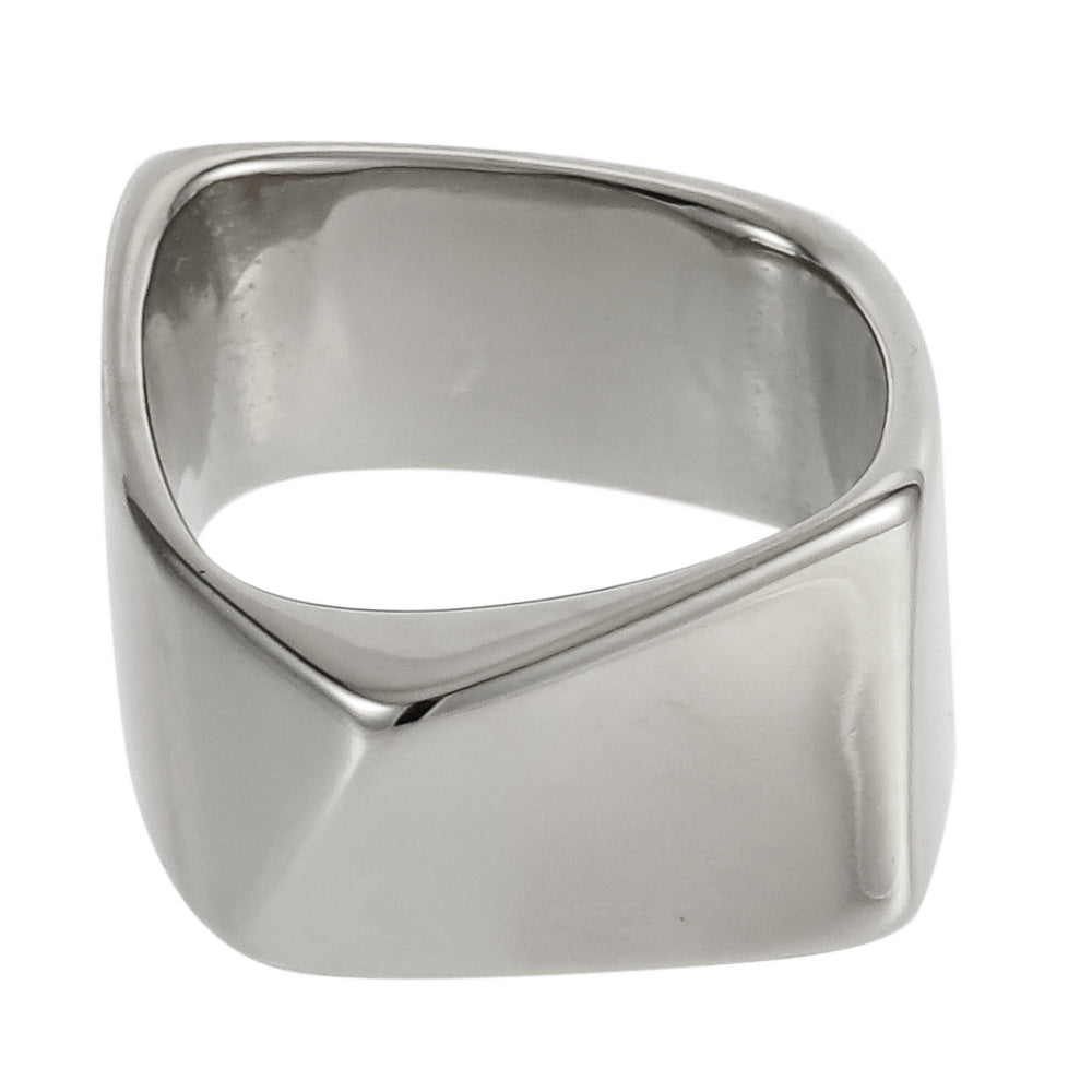 AAB geometric stainless steel ring in polished silver finish, square shape modern design, OEM ODM custom jewelry manufacturer