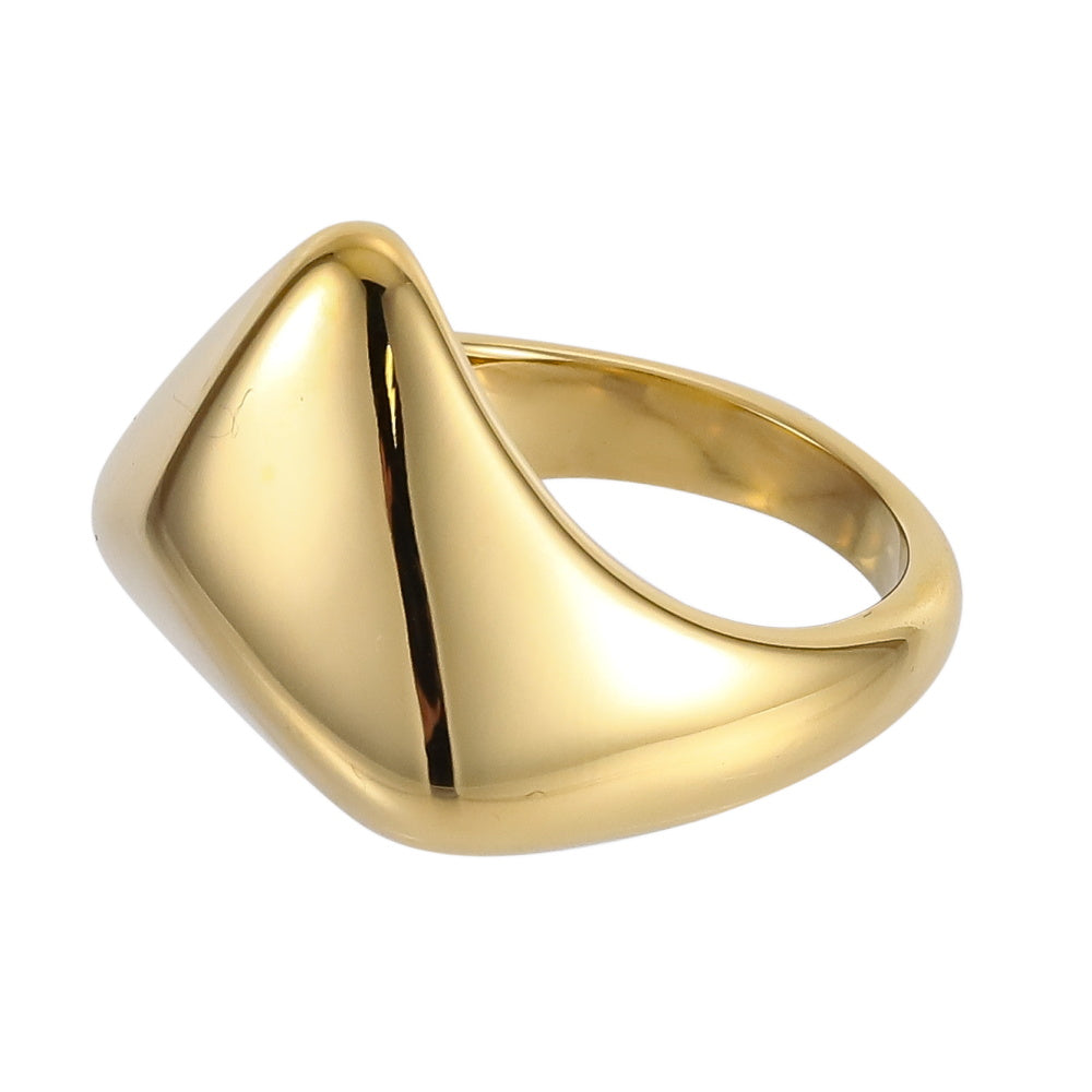 AAB sculptural stainless steel ring in polished gold finish, minimalist unisex jewelry, custom jewelry supplier