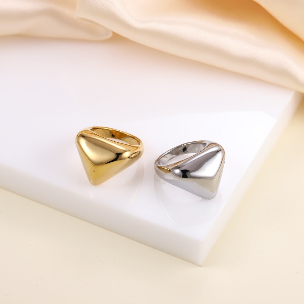 AAB sculptural stainless steel ring in polished gold finish, minimalist unisex jewelry, custom jewelry supplier
