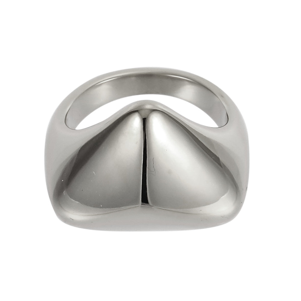 AAB sculptural stainless steel ring in polished silver finish, dome shape modern design, OEM ODM custom jewelry manufacturer