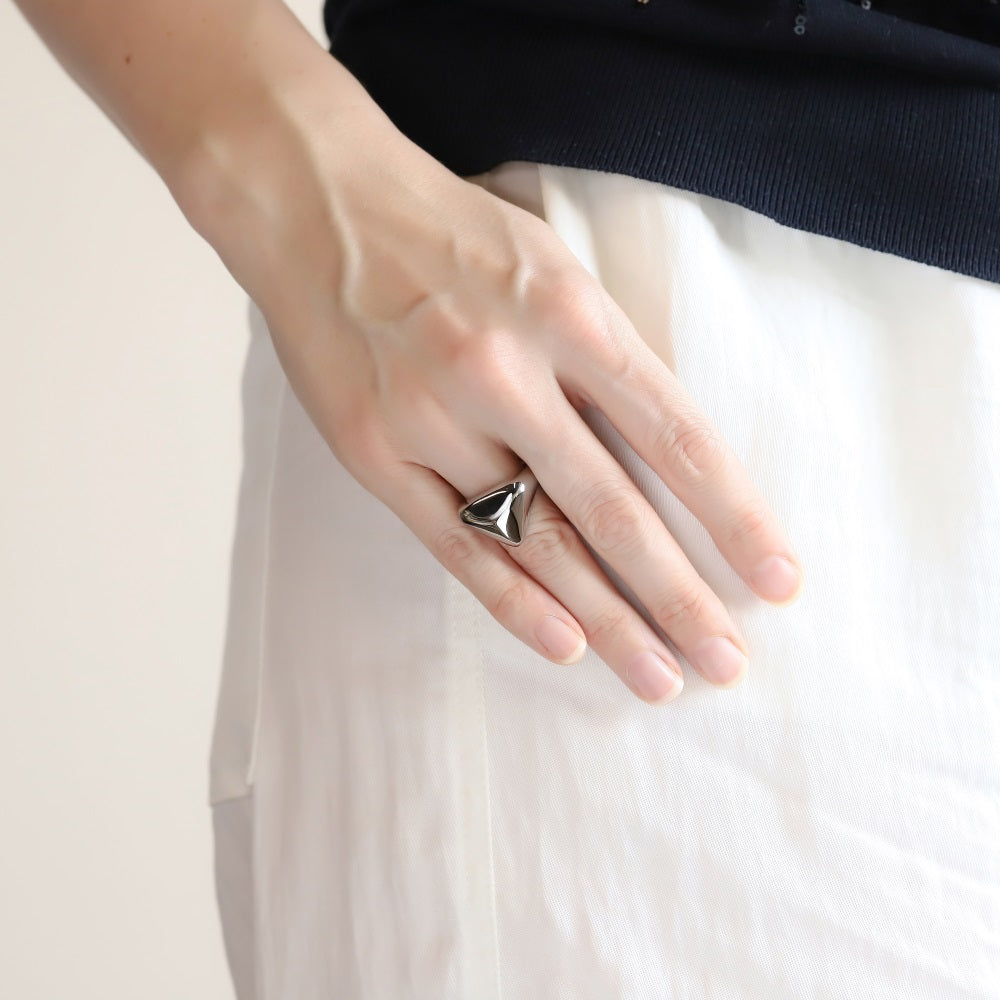 AAB sculptural stainless steel ring in polished silver finish, dome shape modern design, OEM ODM custom jewelry manufacturer