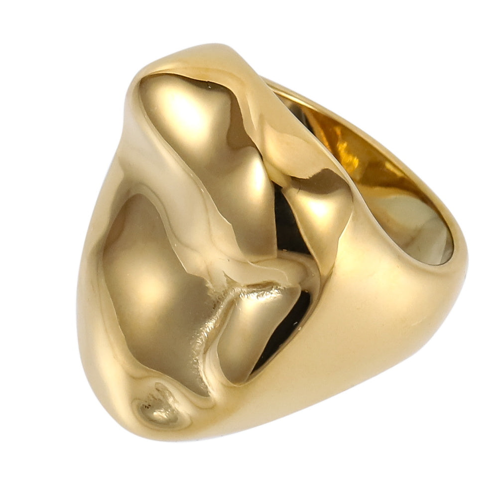 AAB rock surface stainless steel ring in polished gold finish, organic textured style, unisex custom jewelry supplier