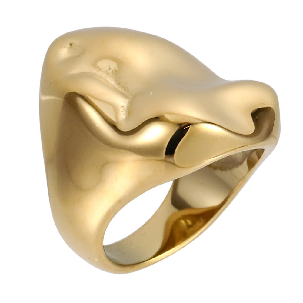 AAB rock surface stainless steel ring in polished gold finish, organic textured style, unisex custom jewelry supplier