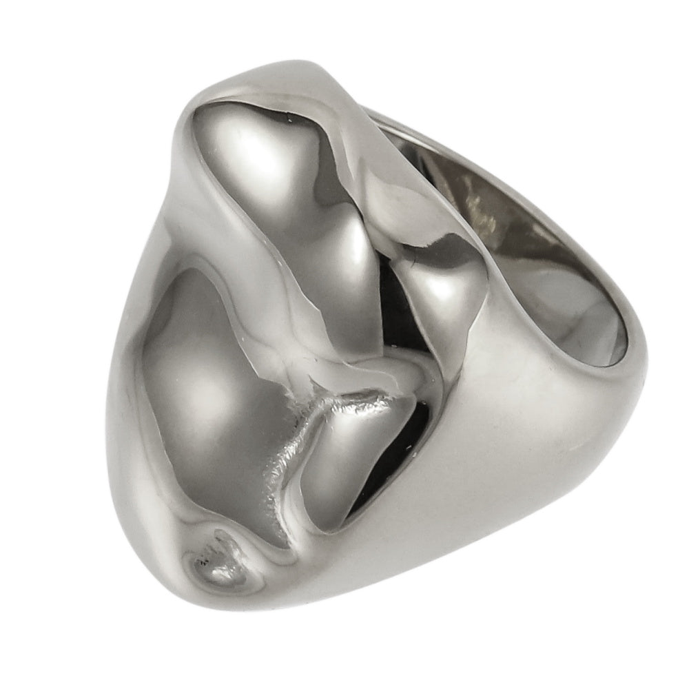 AAB rock surface stainless steel ring in polished silver finish, textured sculptural design, OEM ODM custom jewelry manufacturer