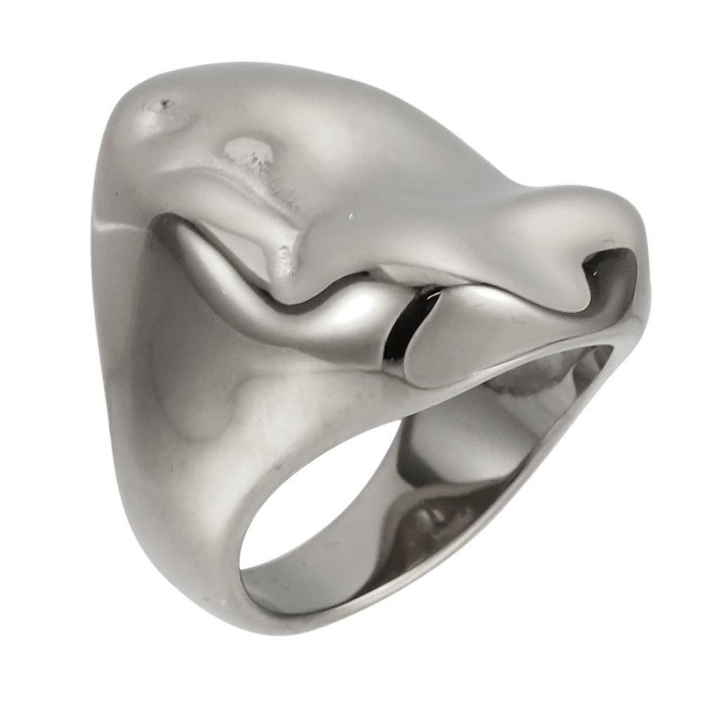 AAB rock surface stainless steel ring in polished silver finish, textured sculptural design, OEM ODM custom jewelry manufacturer