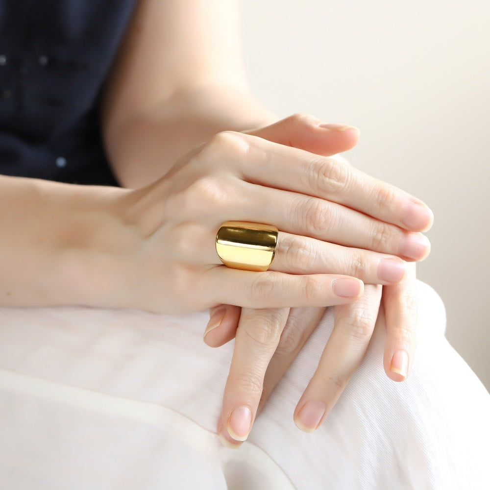AAB dome stainless steel ring in polished gold finish, minimalist modern design, unisex jewelry supplier