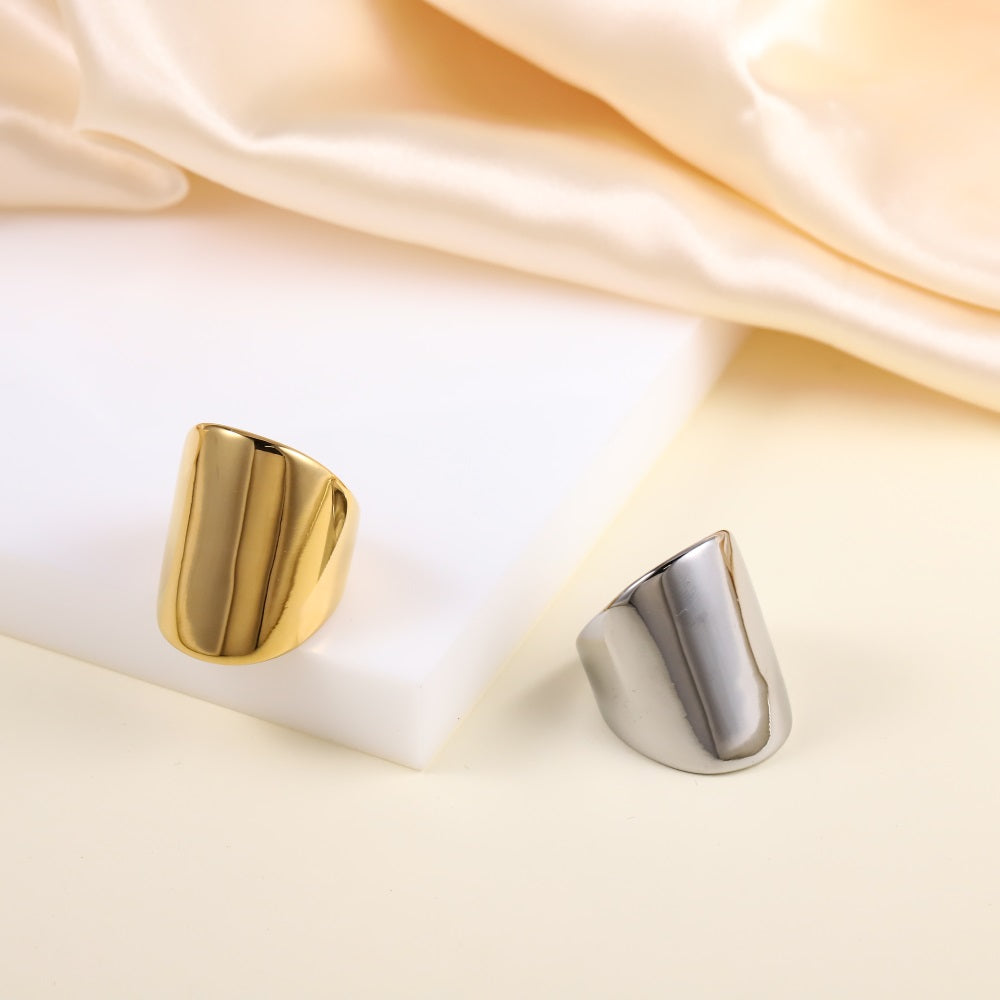 AAB dome stainless steel ring in polished gold finish, minimalist modern design, unisex jewelry supplier