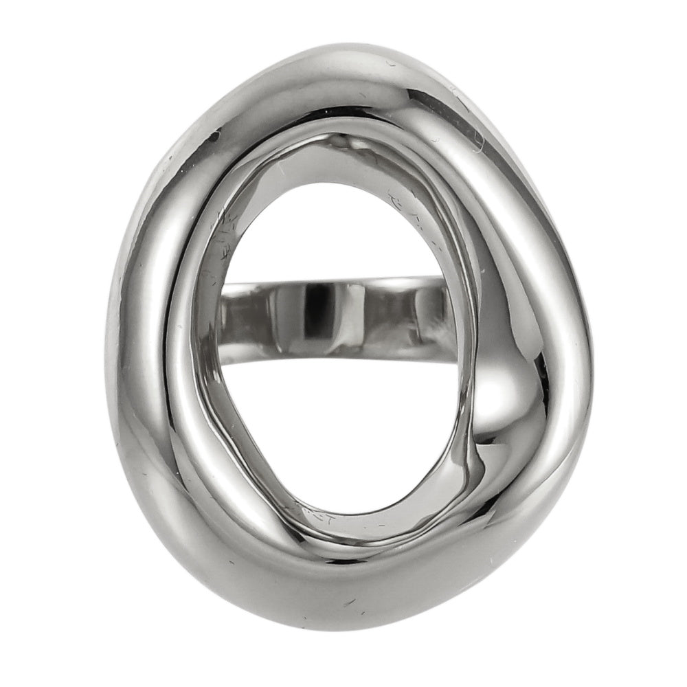 AAB organic oval stainless steel ring in polished silver finish, sculptural open shape design, OEM ODM custom jewelry manufacturer