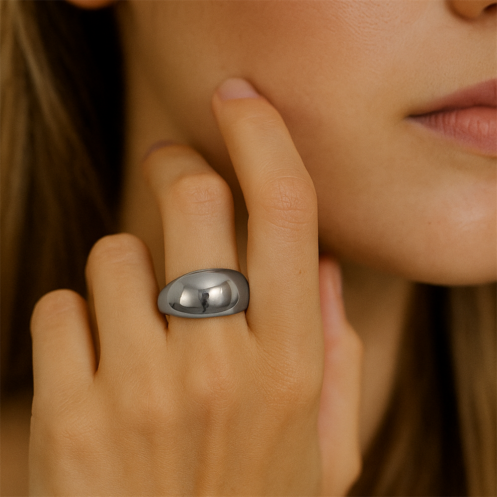 AAB fat dome stainless steel ring in polished silver finish, bold minimalist jewelry, OEM ODM manufacturer