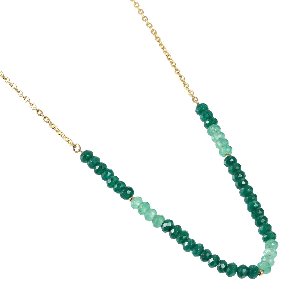 AAB Co stainless steel beads necklace with dyed quartzite imitation jade in green 14K gold finish