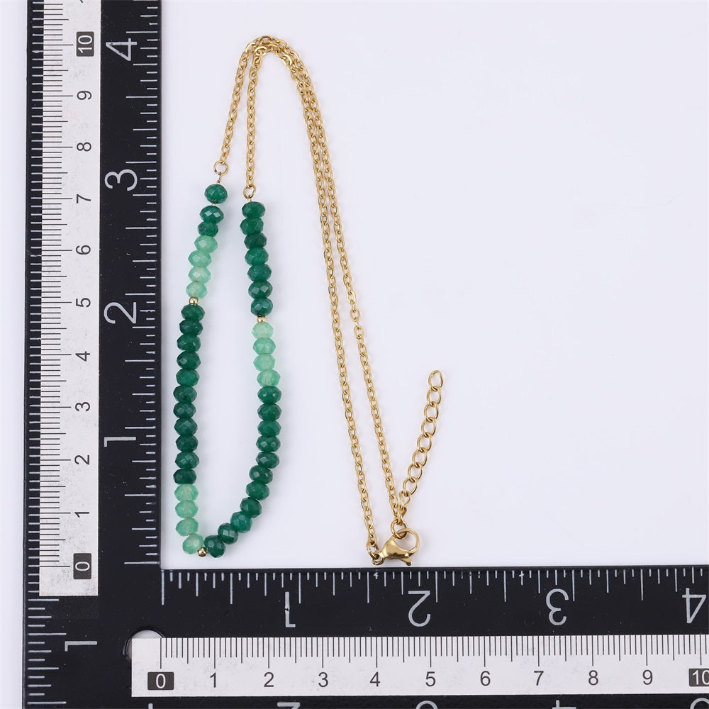 NSS1015 STAINLESS STEEL BEADS NECKLACE WITH DYED QUARTZITE IMITATION JADE