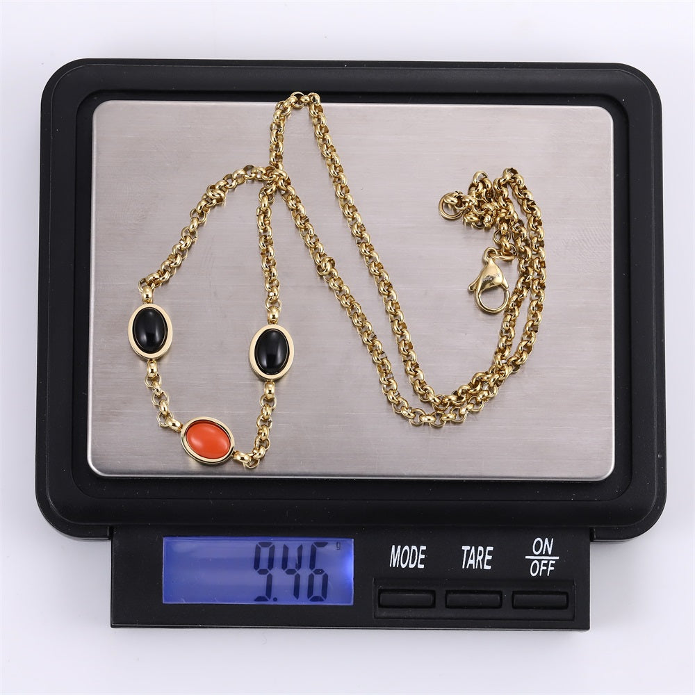 NSS1045 STAINLESS STEEL NECKLACE WITH OVAL STONE