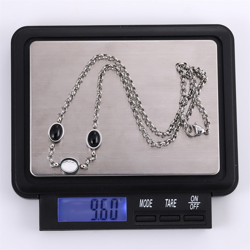 NSS1045 STAINLESS STEEL NECKLACE WITH OVAL STONE