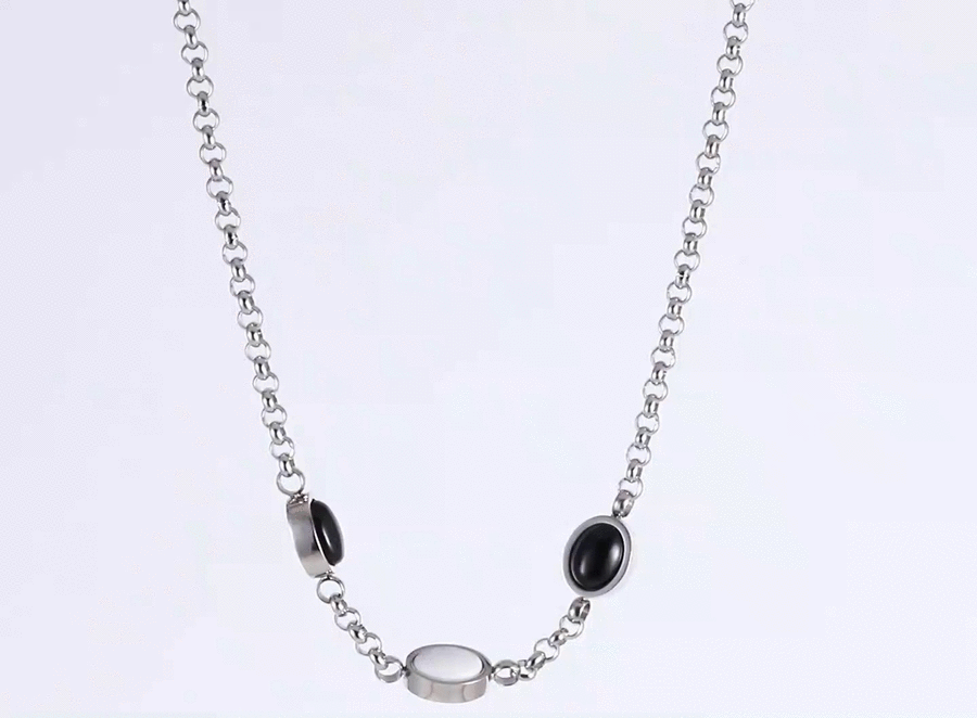 NSS1045 STAINLESS STEEL NECKLACE WITH OVAL STONE
