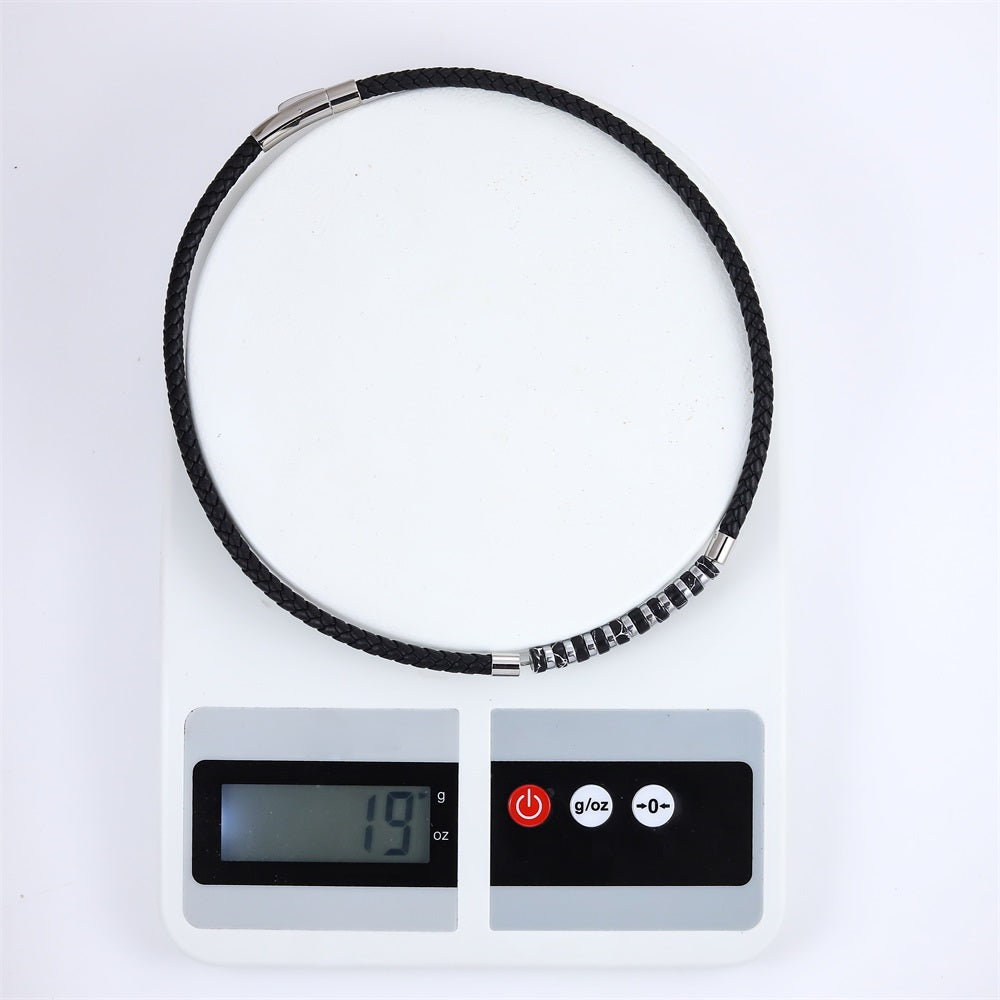 NSS1053 STAINLESS STEEL LEATHER NECKLACE WITH HESHI BEADS & HEMATITE