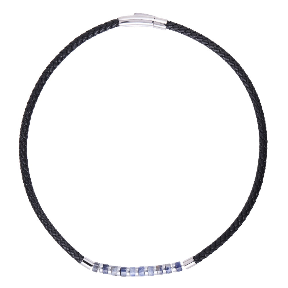 AAB Co stainless steel leather necklace with hematite and sodalite beads