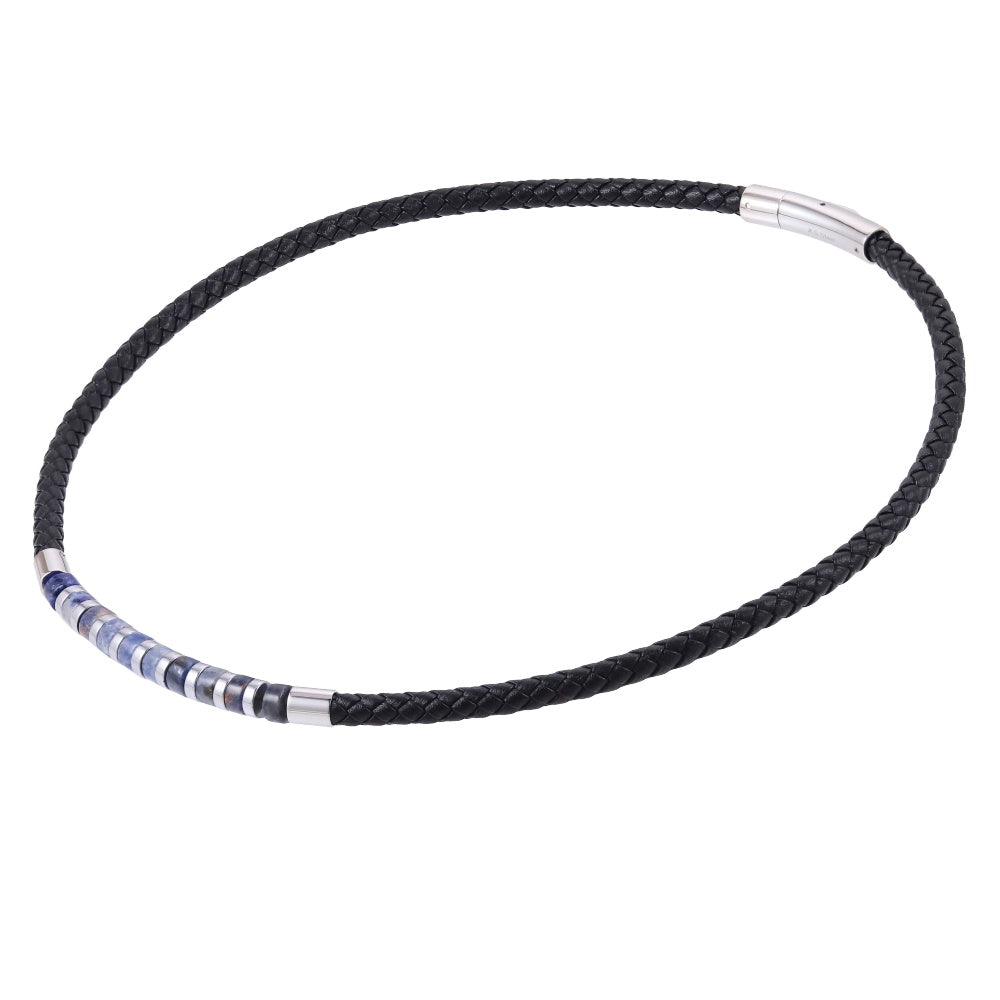 AAB Co stainless steel leather necklace with hematite and sodalite beads