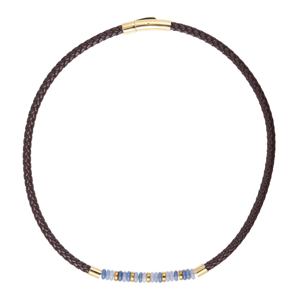 AAB Co stainless steel leather necklace with hematite and sodalite beads