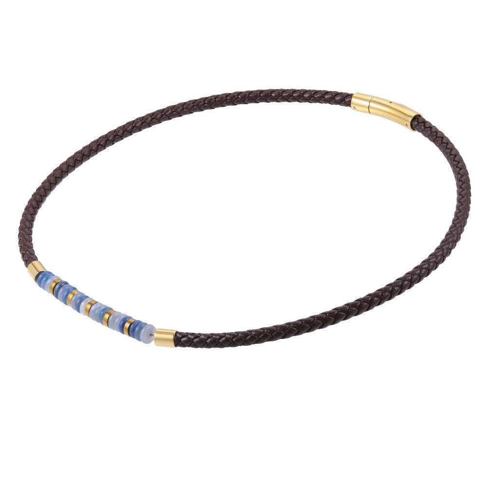AAB Co stainless steel leather necklace with hematite and sodalite beads